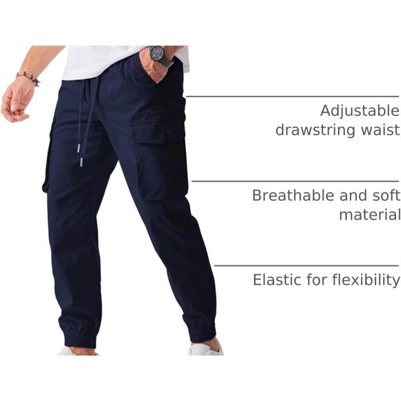 Men's Casual Cargo Joggers Pants Stretch Elastic Waist Drawstring Tapered Sweatp - Picture 3 of 9